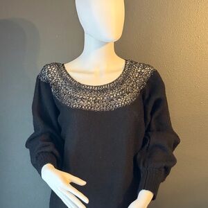 Brenton Chic Black Sweater with Sparkling Neckline